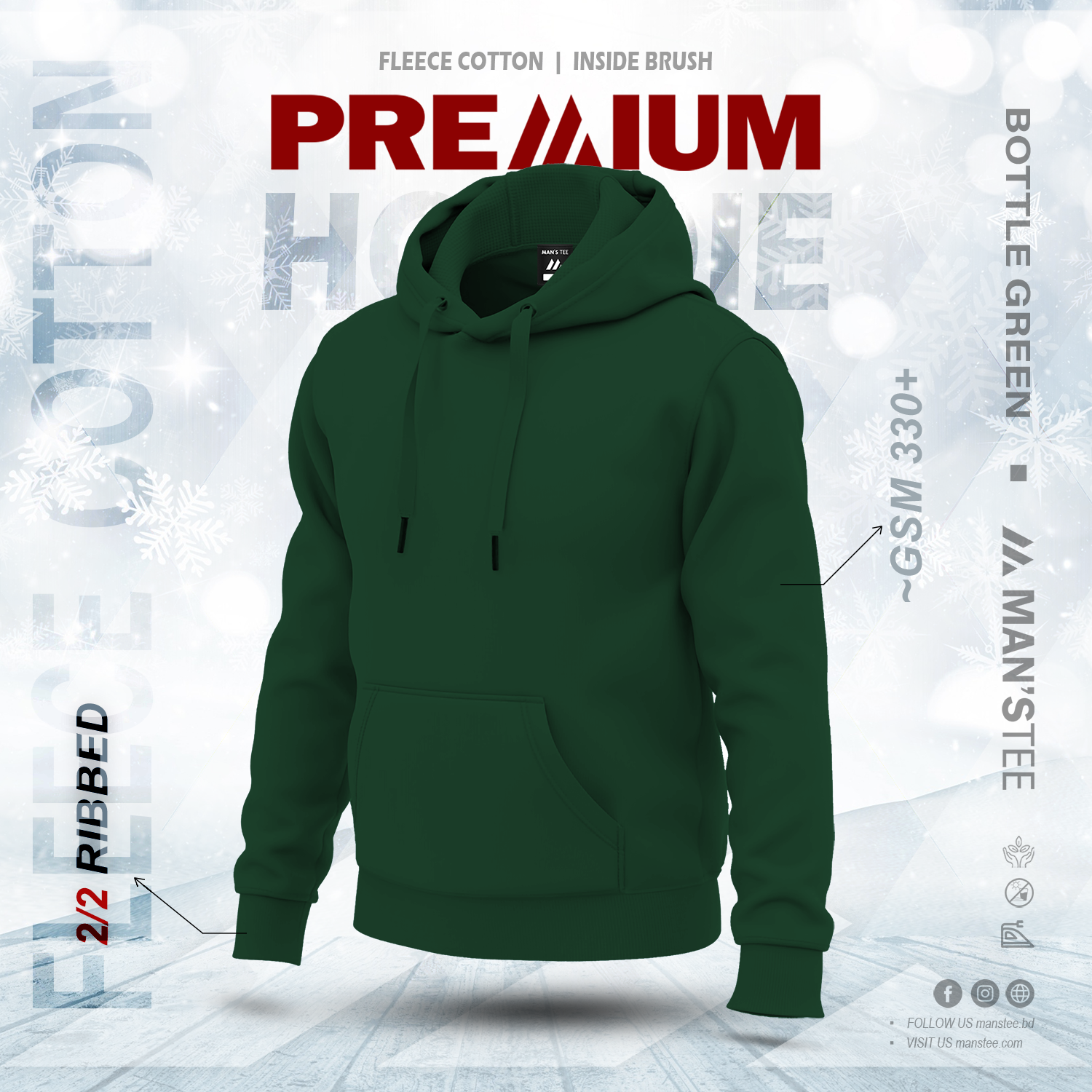 Bottle-Green.png PREMIUM SOLID HOODIE - BOTTLE GREEN - Image 1