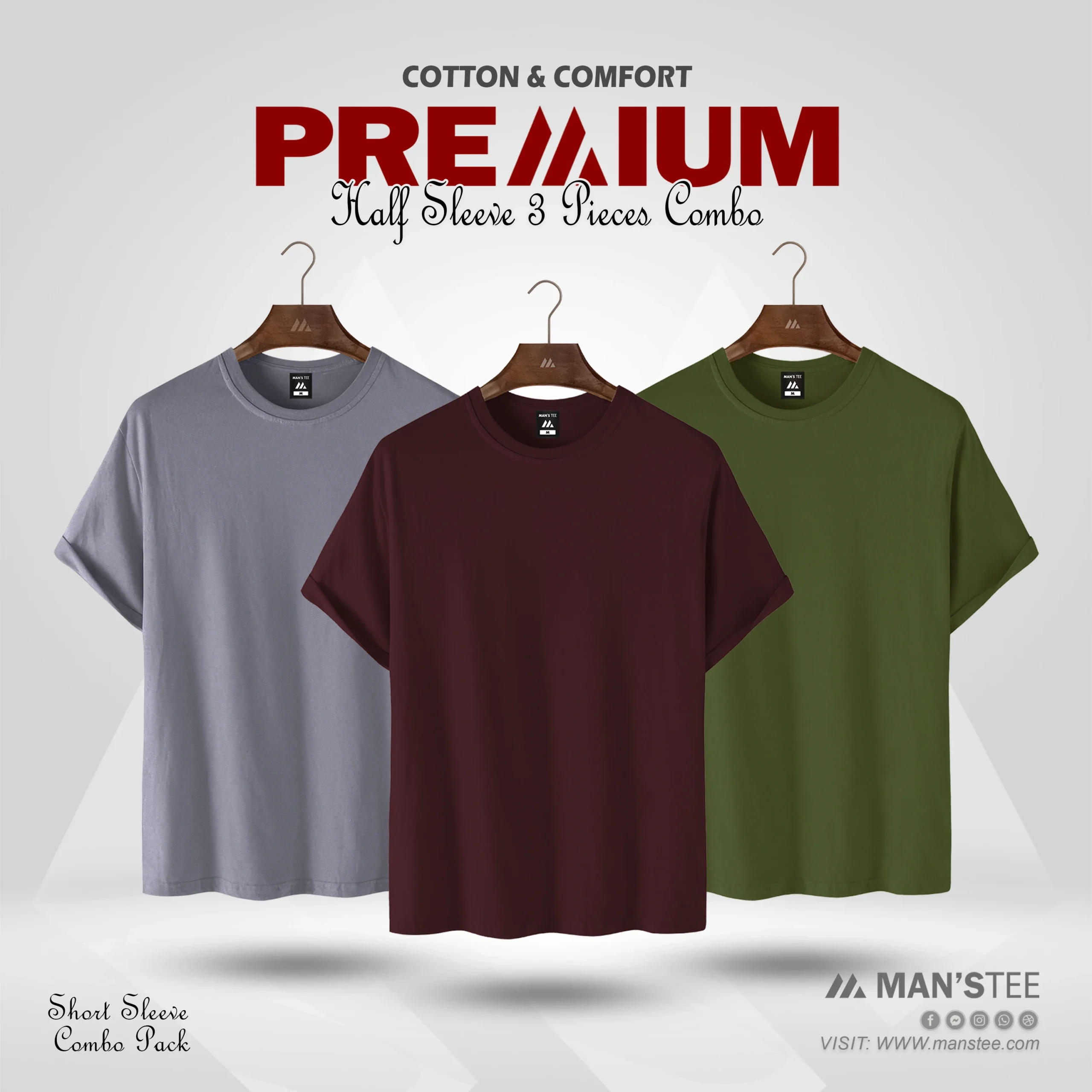 Charcoal-Maroon-Olive-scaled-1.webp HALF SLEEVE COMBO - (CHARCOAL, MAROON, OLIVE) - Image 1