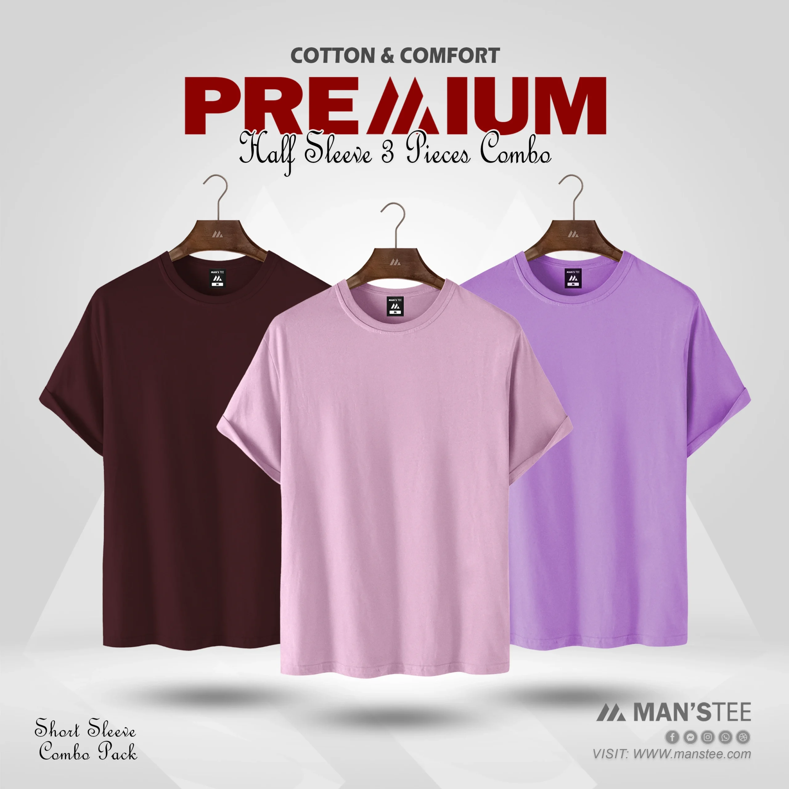 Maroon-Pink-lavender-scaled-1.webp HALF SLEEVE COMBO - (MAROON, BABY PINK, LAVENDER) - Image 1