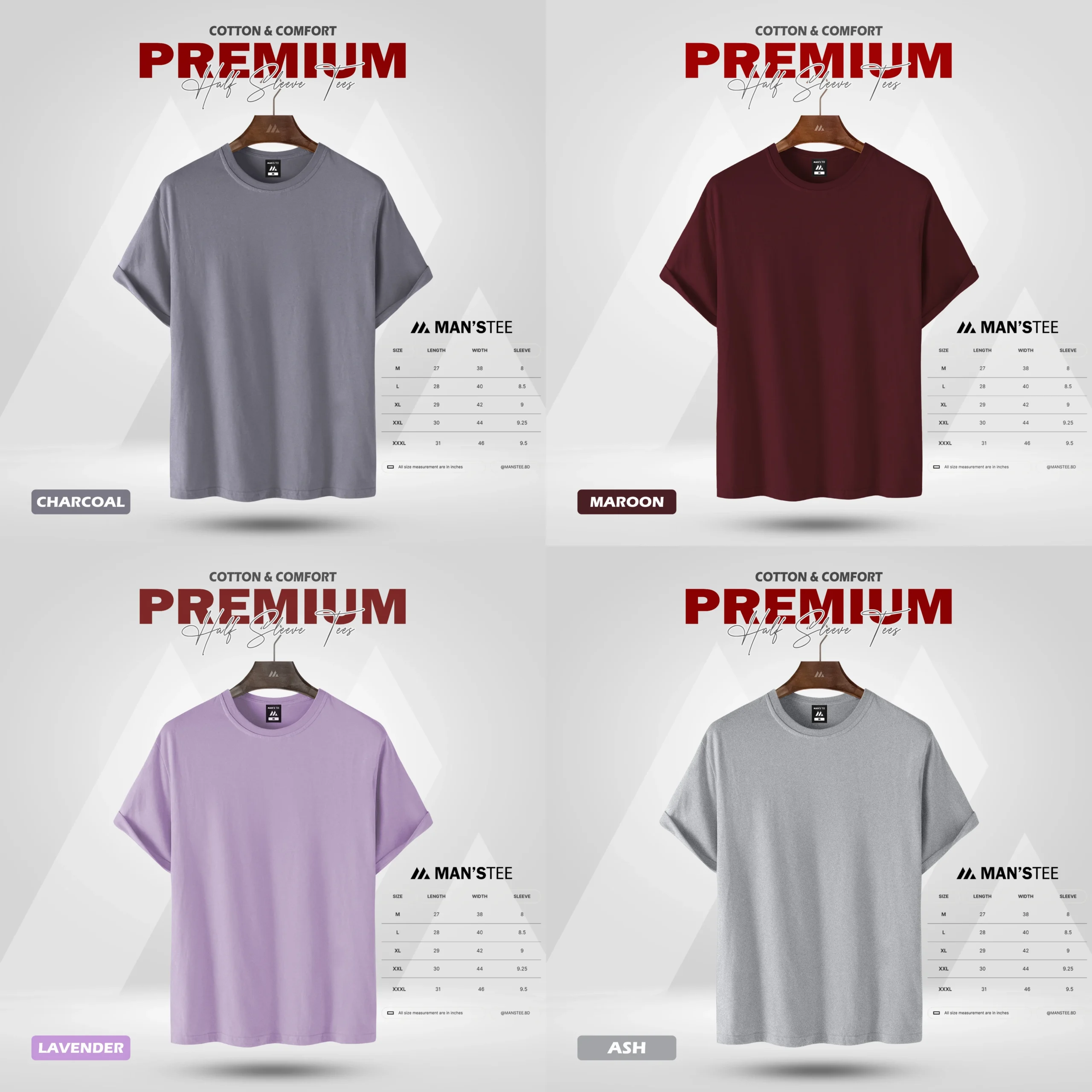 retouch_2026022501123630-scaled-1.webp HALF SLEEVE COMBO - (CHARCOAL, MAROON, LAVENDER, ASH) - Image 1